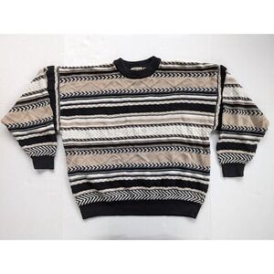 Vintage Cotton Traders Sweater Mens XL Coogi Style White Black‎ Beige 3D Knit